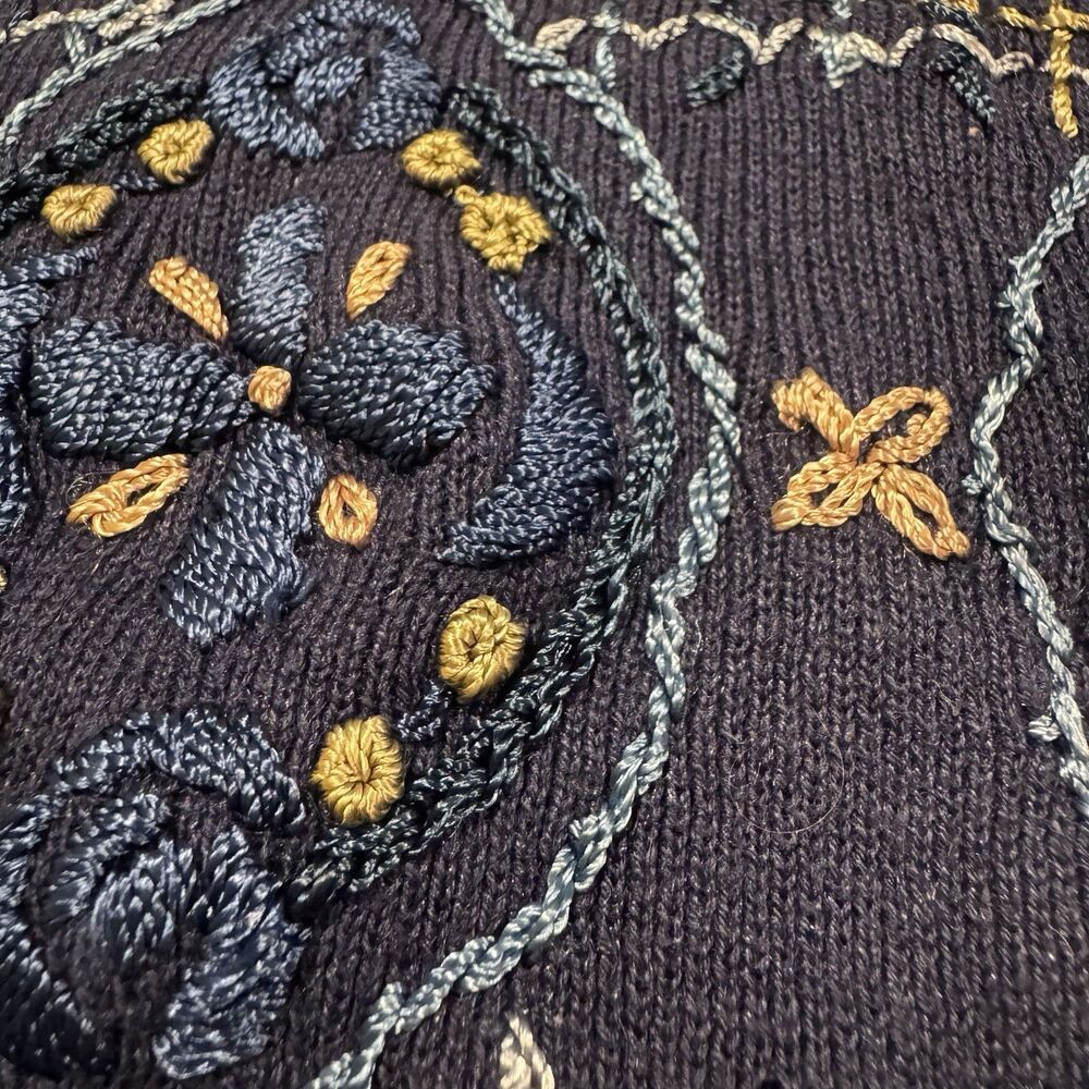 Vintage Teddi Sweater Cardigan Embroidered 3D Granny Core Cottage Size M 80s - Picture 9 of 16